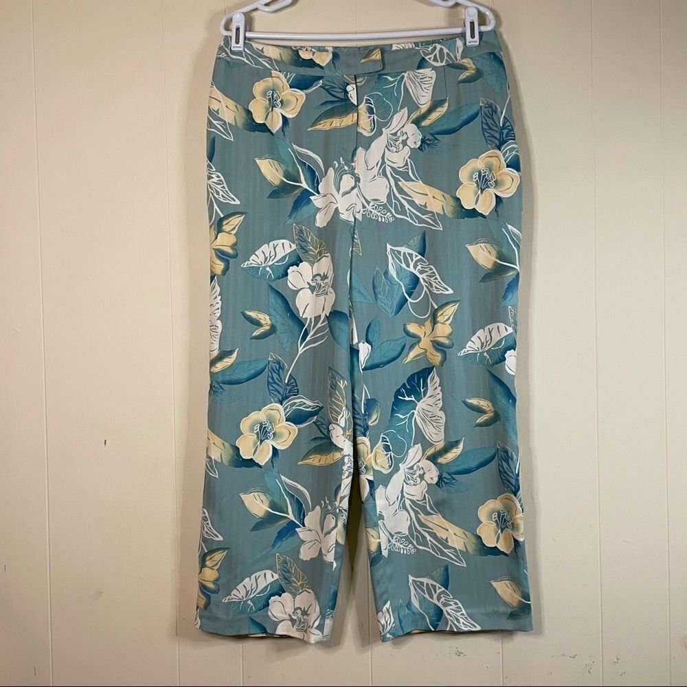 August Silk 100% Silk Floral Cropped Pants